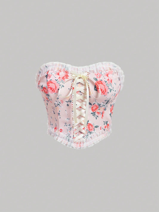 SHEIN MOD Top Bandeau Impreso Floral Para Mujeres Con Lazo