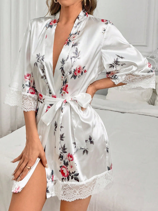 Bata De Baño Para Mujeres Con Patrón De Flores