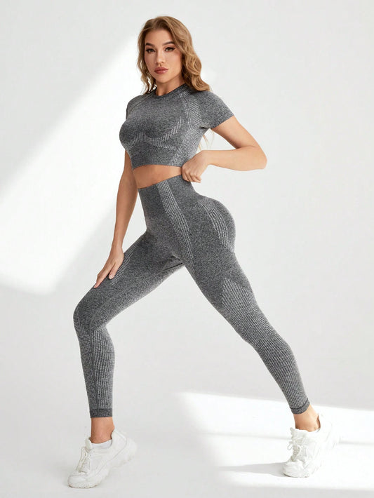 SHEIN Yoga Basic Conjunto Deportivo Sin Costuras De Bloques De Colores