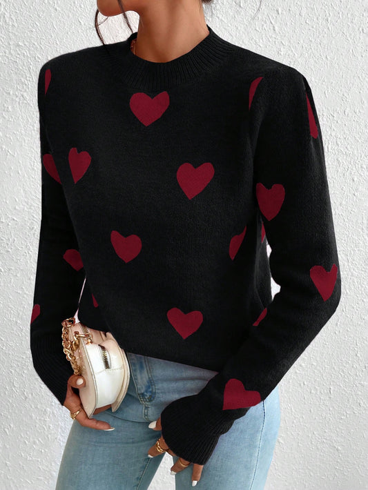 SHEIN Essnce Sudadera Estampada Con Patrón De Corazón Y Manga Larga