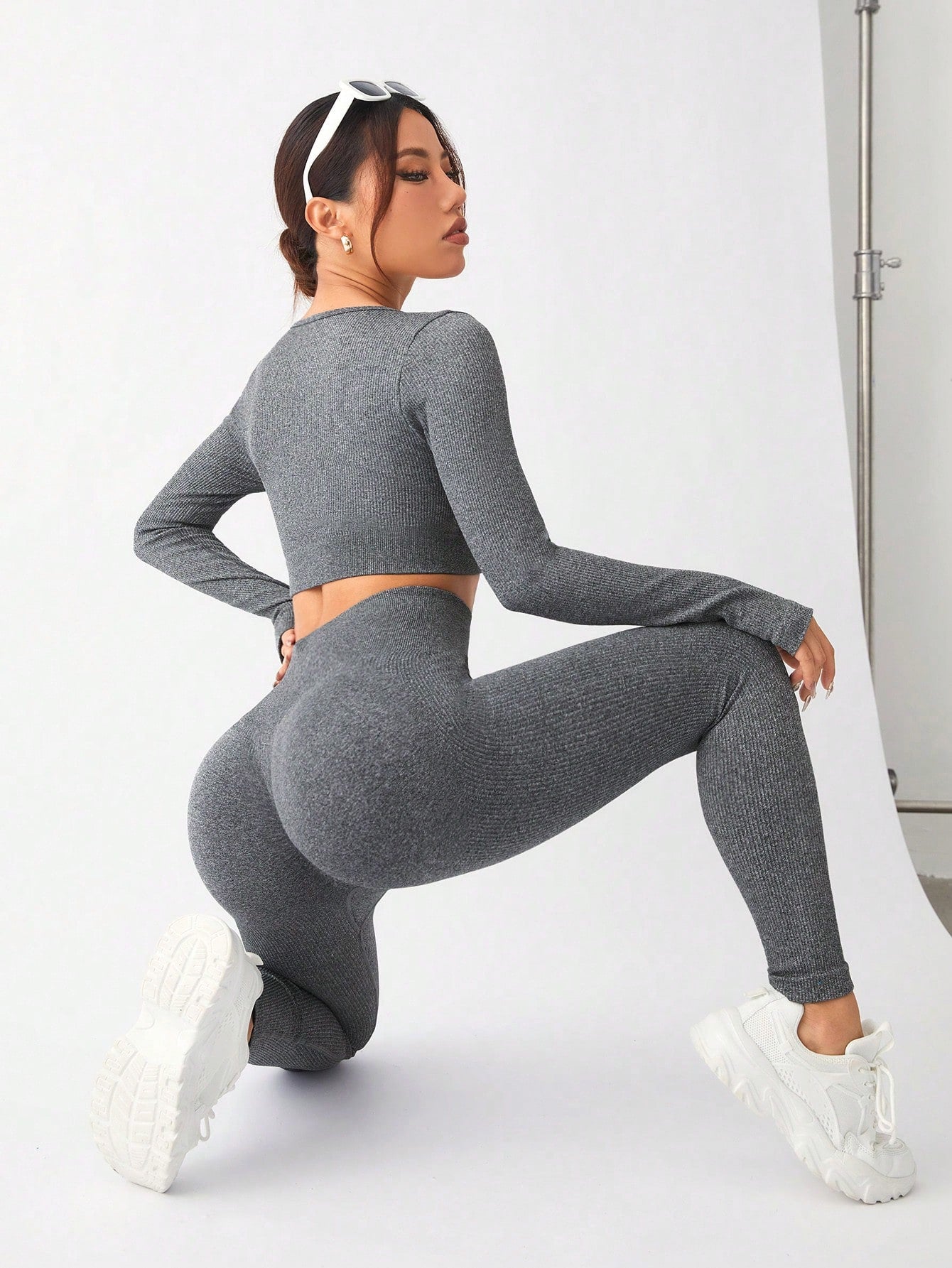 SHEIN Yoga Basic Conjunto De Ropa Deportiva De Alta Elasticidad Sin Costuras Para Mujer