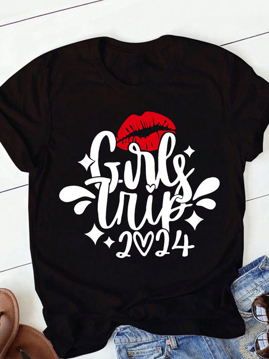 SHEIN LUNE Camiseta De Manga Corta Con Patrón De Eslogan