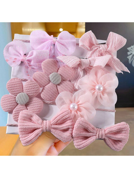 10 Piezas Lindos Lazos De Malla Con Lazo Y Flor Para El Cabello Para Niñas, Adecuados Para Uso Diario