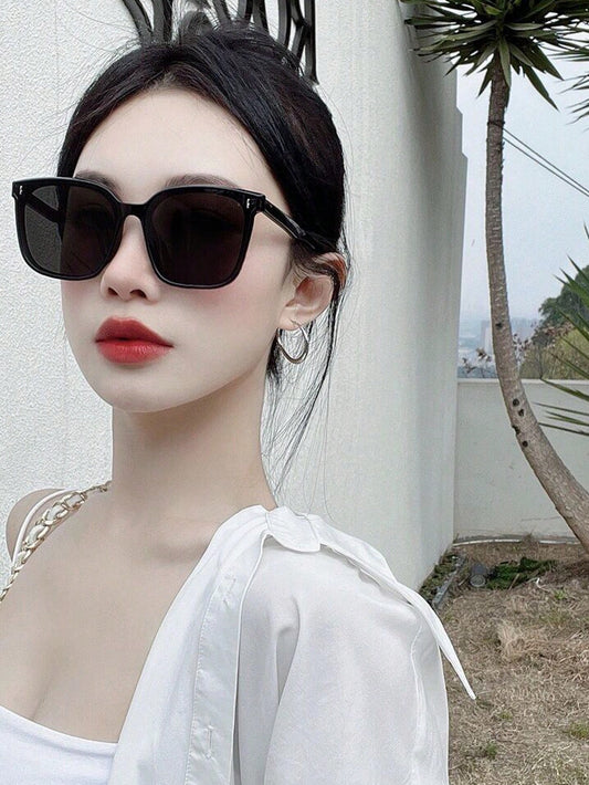 1 pieza Gafas de sol con montura extragrande para mujer, adecuadas para conducir y actividades al aire libre, para bloquear rayos ultravioleta y sombra del sol. Accesorios de playa