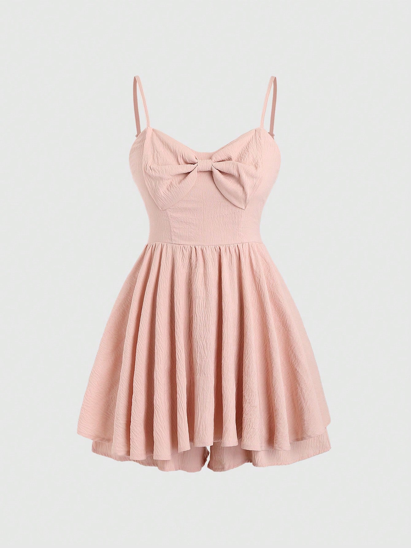 SHEIN MOD Mono Casual de verano con detalles de textura, gran lazo y dobladillo de doble capa en color rosa