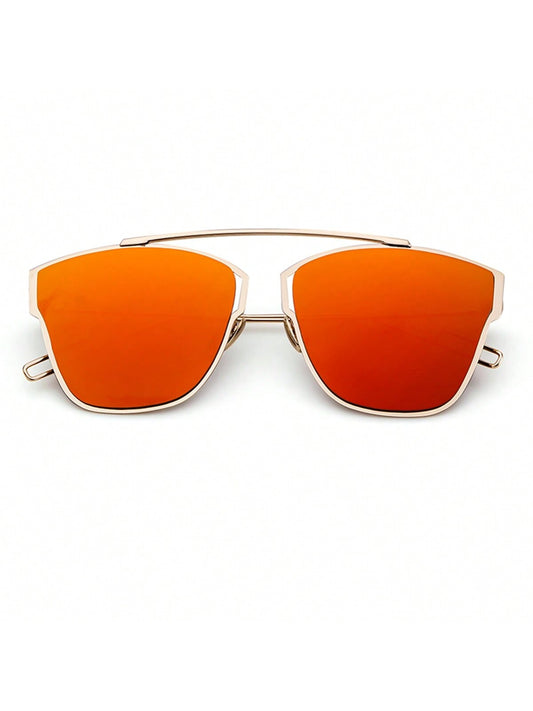 Gafas de sol redondas de moda para mujeres, sombras reflectantes y gridadas con protección UV400 de marco metálico dorado en forma de ojos de gato, en colores rojo, rosa, azul, verde. Accesorios de playa