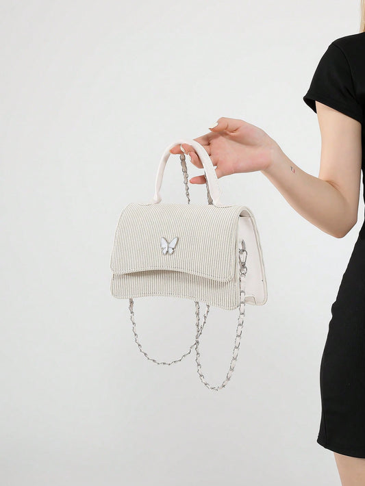 1 pieza de bolso tote vintage con decoración de lazo con apertura de solapa, ligero y minimalista, bolso cruzado de cadena de metal. Adecuado para el uso diario de las mujeres