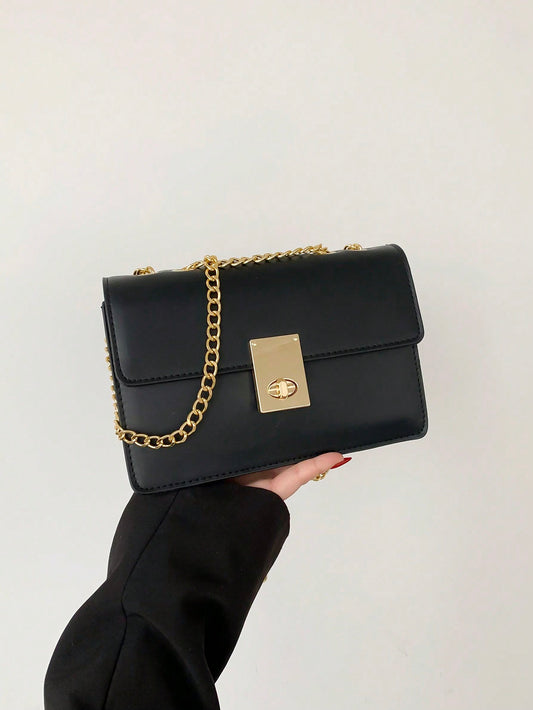 Bolso pequeño cruzado con cadena de moda simple y de unicolor con cierre de hebilla
