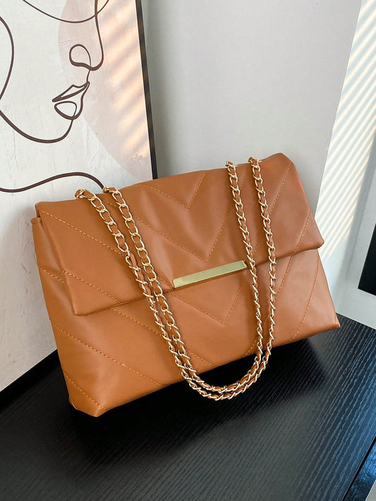 Nuevo bolso de mujer para el trabajo bordado con cadena presionada, elegante y simple, con capacidad grande y moda para el hombro o cruzado con diseño en forma de rombo y cuadrícula