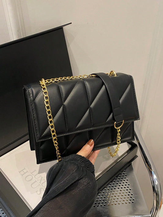 1 pieza Bolsa de hombro de cadena metálica con solapa abatible y cierre magnético de diseño simple y liso, adecuada para uso diario casual, trabajo y regalo de vacaciones para mujer