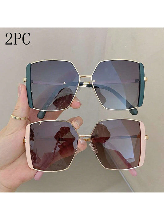 2 piezas Nuevas gafas cuadradas con marco grande y malla de tendencia en color rojo, con gran sombra para el rostro, conducir, fotografía callejera, combinación de gafas
