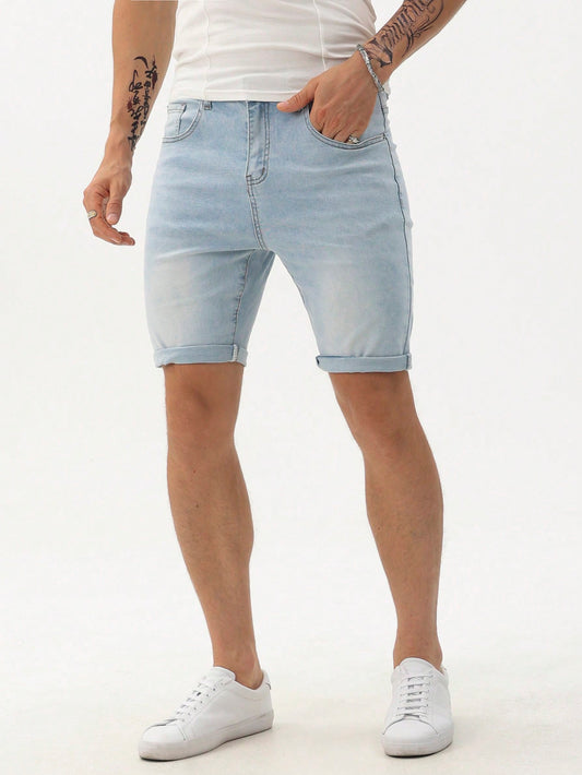 Manfinity Homme Shorts vaqueros desgastados lavados para hombres