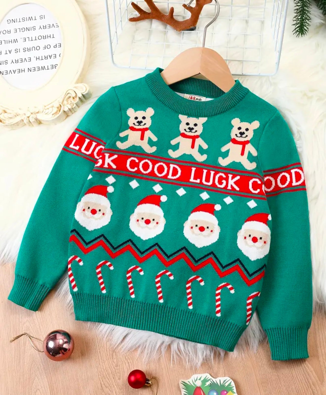 Suéter de Navidad Adorable de Oso y Santa para Niñas