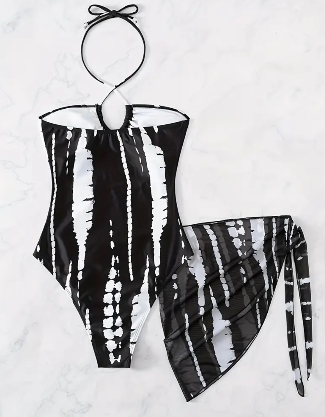 Traje de Baño de Una Pieza para Mujer con Estampado Completo, Almohadillas Extraíbles y Falda con Lazo en los Lados - Mezcla de Poliéster Elástico y No Transparente para Primavera/Verano