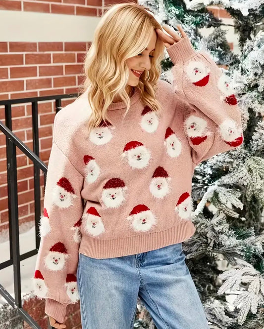 Suéter de cuello redondo con estampado de Papá Noel