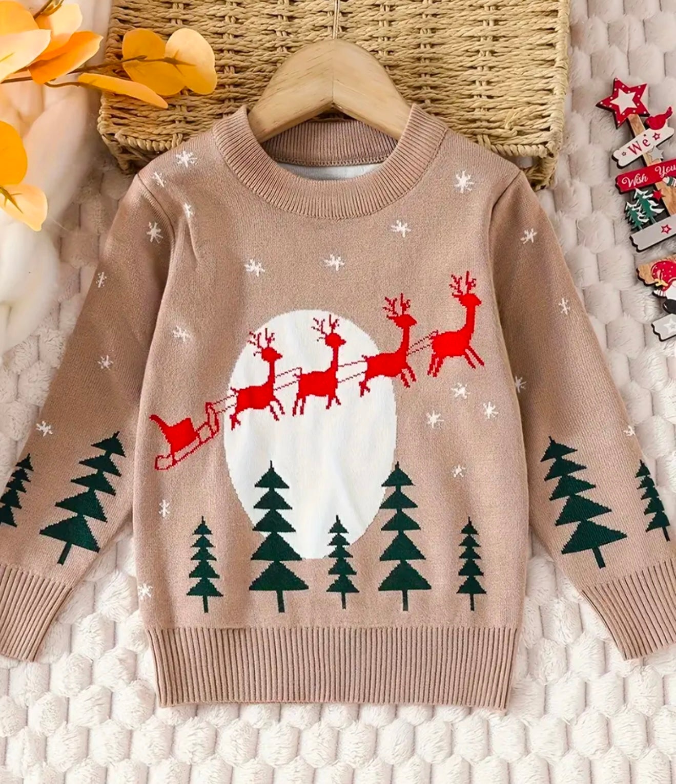 Sudadera de reno festivo para niños y árbol de Navidad