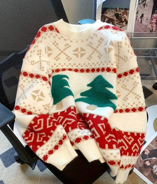 Suéter de cuello alto con diseño de árbol de Navidad