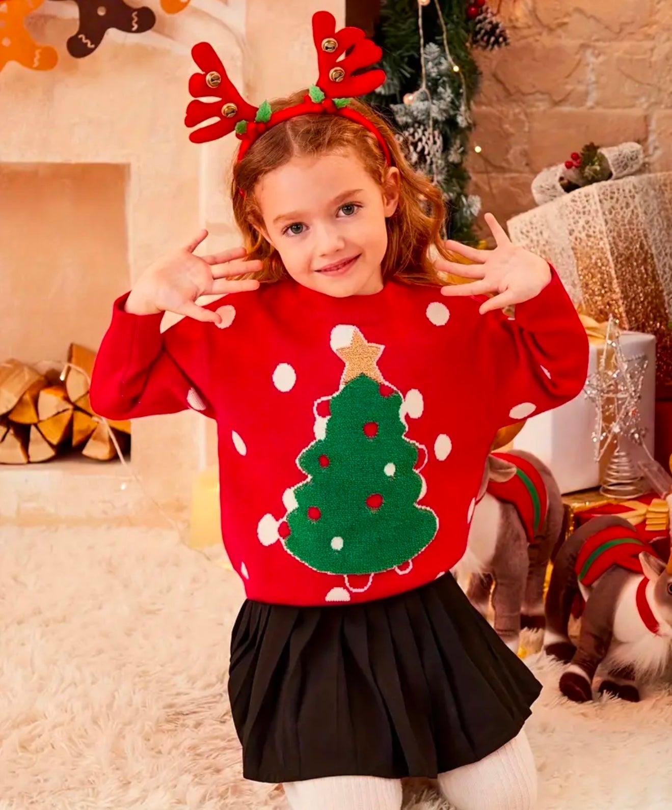 [Preferido por los Clientes] Suéter de Punto con Árbol de Navidad para Niñas