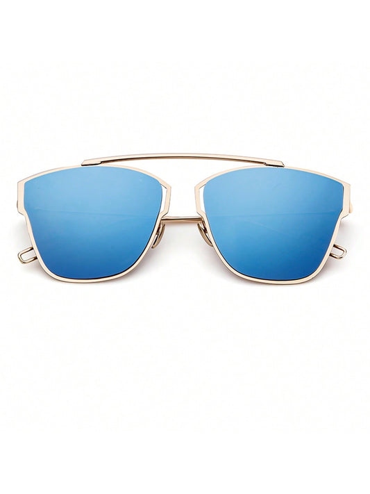Gafas de sol redondas de moda para mujeres, sombras reflectantes y gridadas con protección UV400 de marco metálico dorado en forma de ojos de gato, en colores rojo, rosa, azul, verde. Accesorios de playa