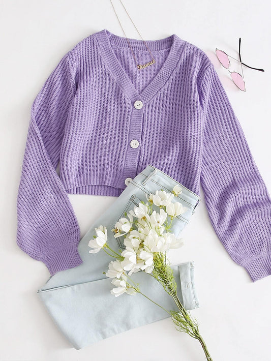 SHEIN Cárdigan con botón de manga farol