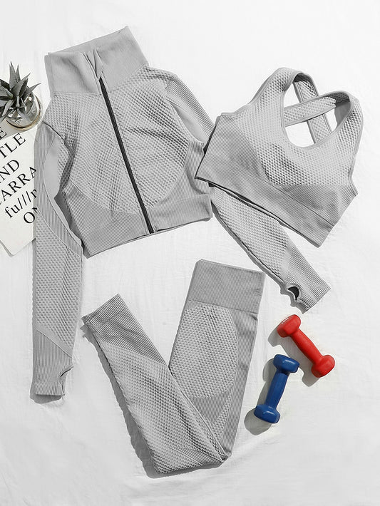 3 piezas sujetador deportivo con chaqueta deportiva con leggings deportivos