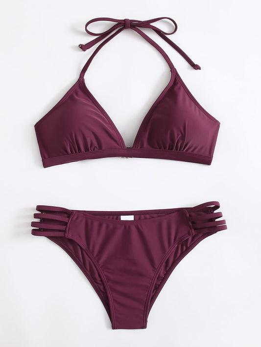 Bañador bikini halter con abertura unicolor