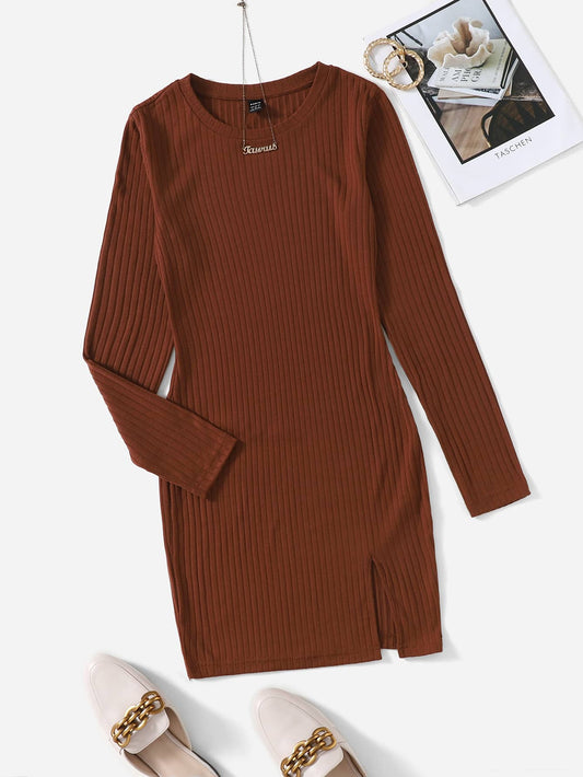 SHEIN Unity Vestido tejido de canalé bajo con abertura