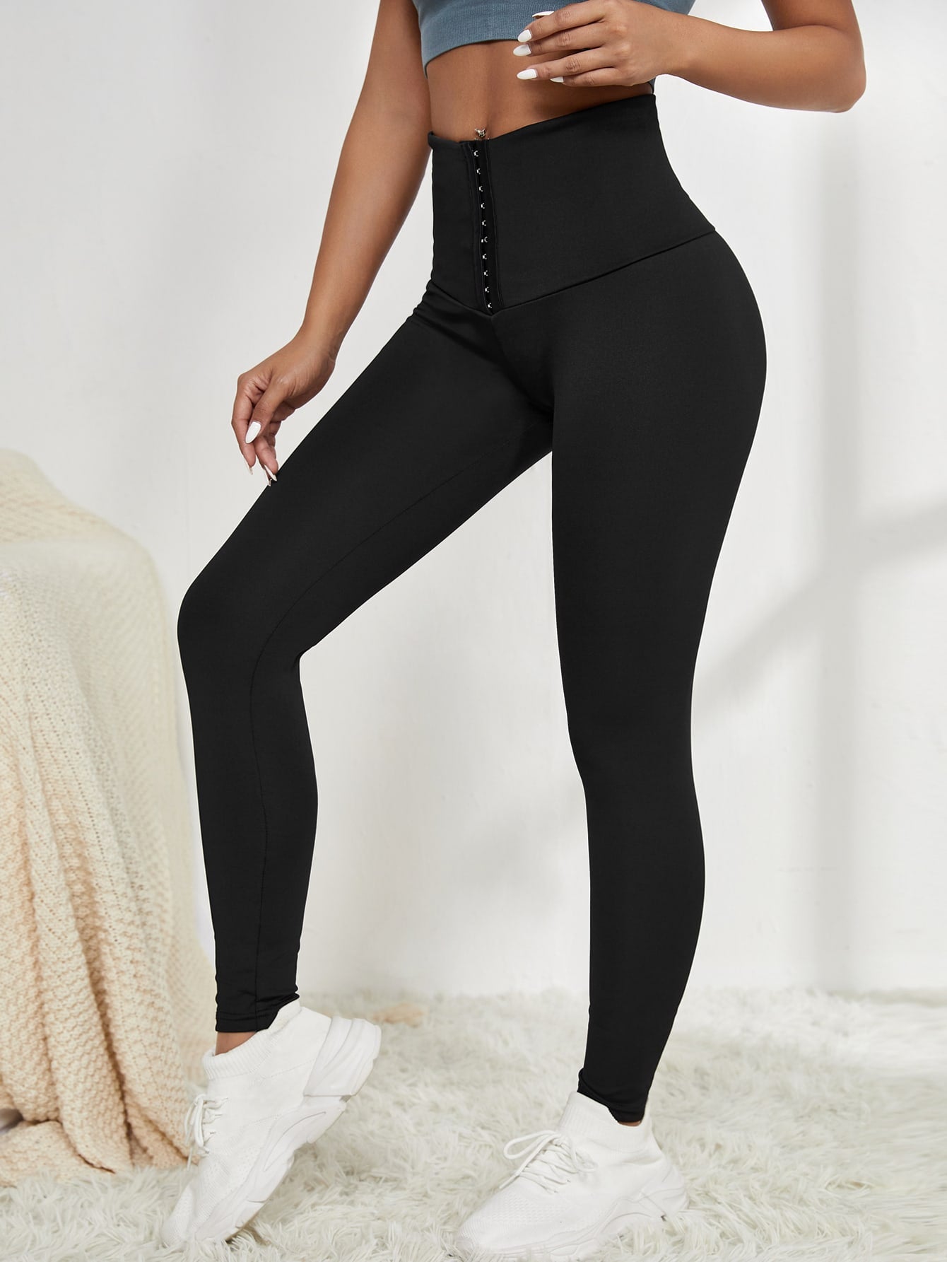 Leggings deportivos transpirable suave con corchete de cintura ancha