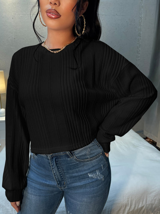 SHEIN Camiseta corta de hombros caídos tejido de canalé