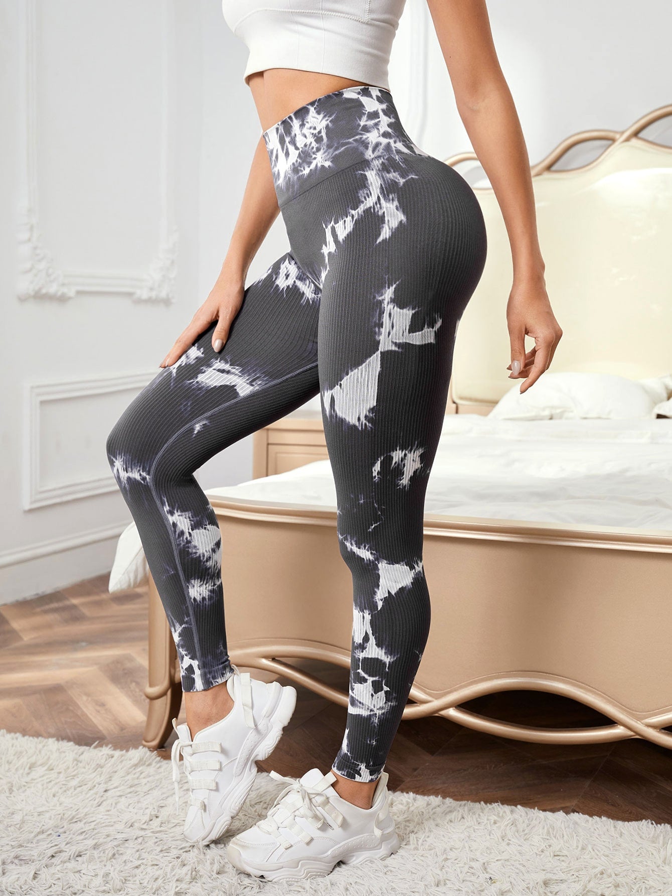 Leggings deportivos inconsútil de tie dye de cintura ancha