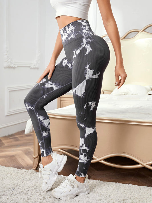 Leggings deportivos inconsútil de tie dye de cintura ancha