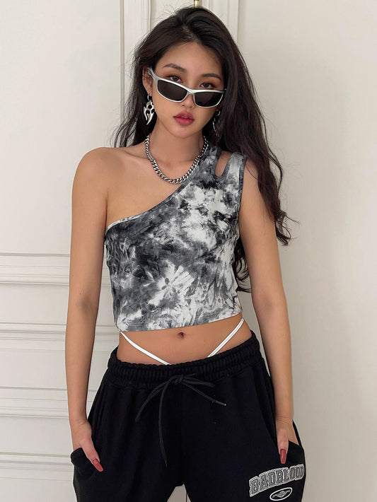 DAZY Top de un hombro de tie dye