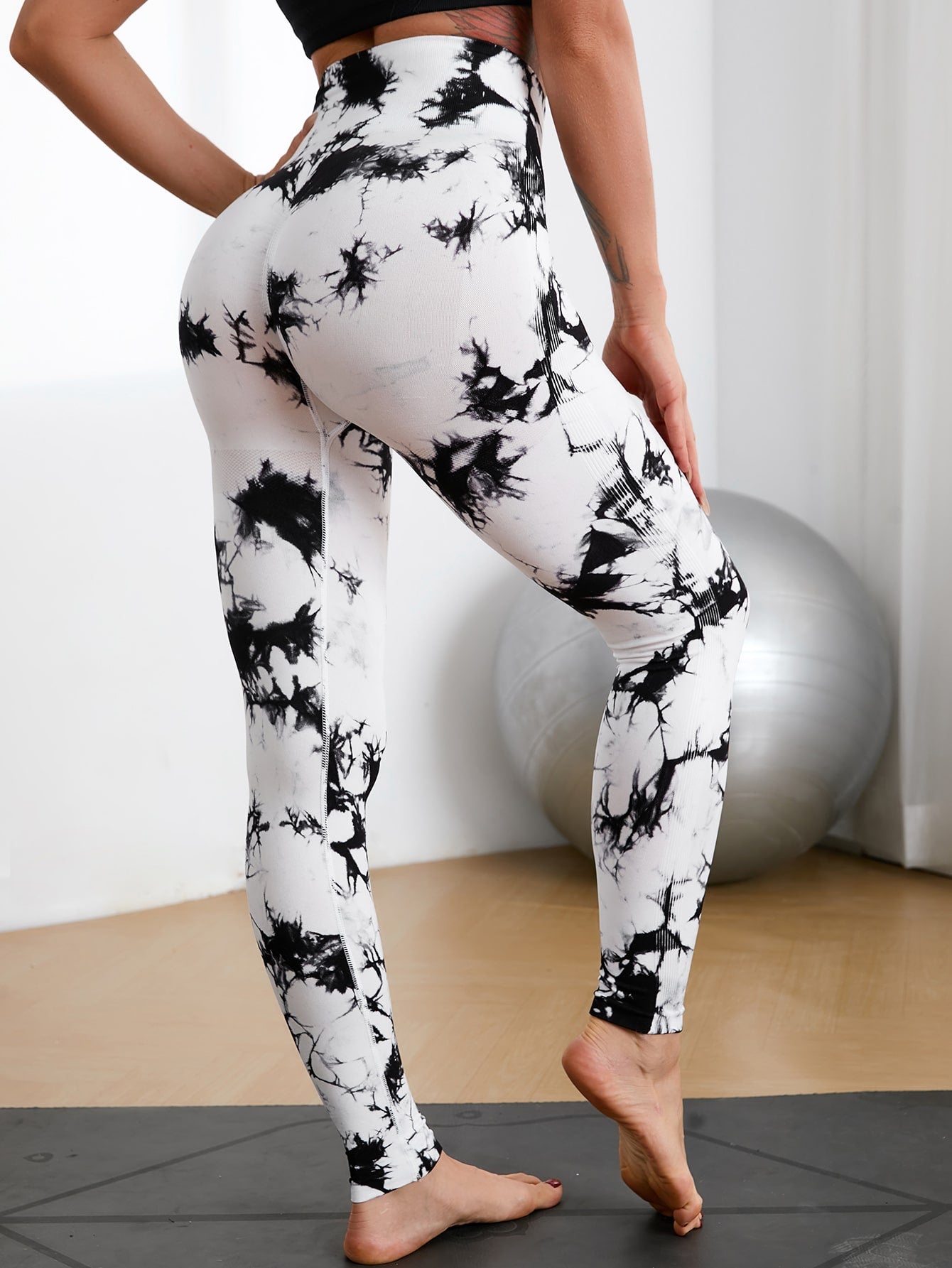 Leggings deportivos de tie dye de cintura ancha
