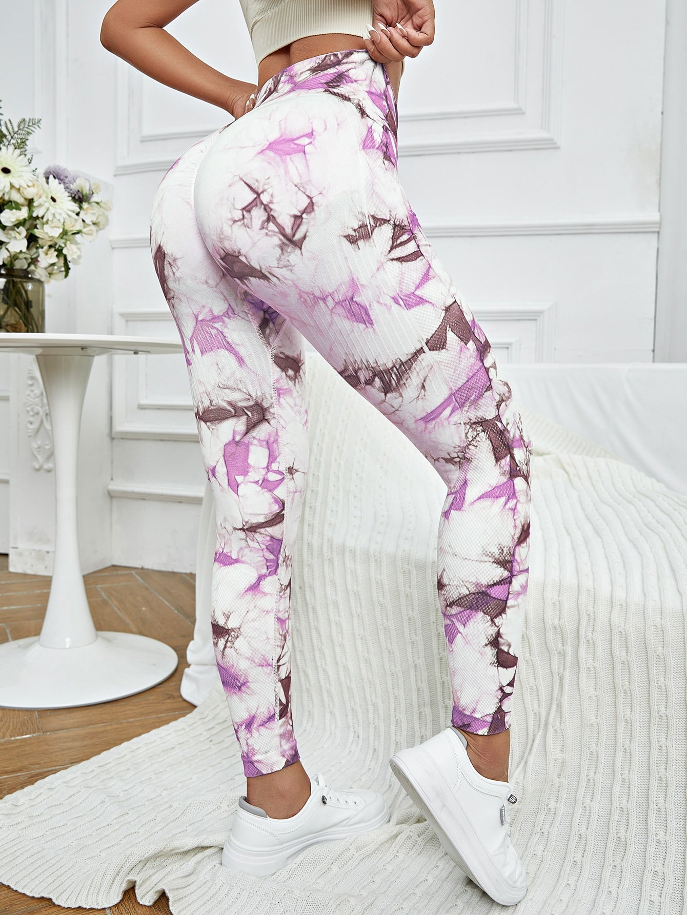 Leggings deportivos inconsútil de tie dye de moldeador cadera de cintura ancha