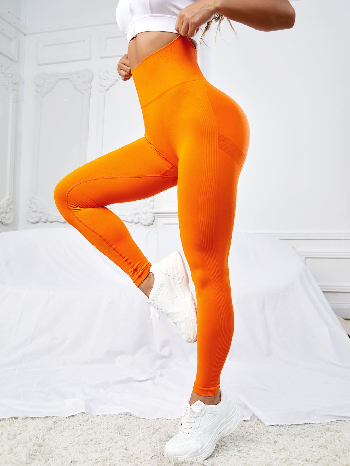 Leggings deportivos unicolor de cintura ancha