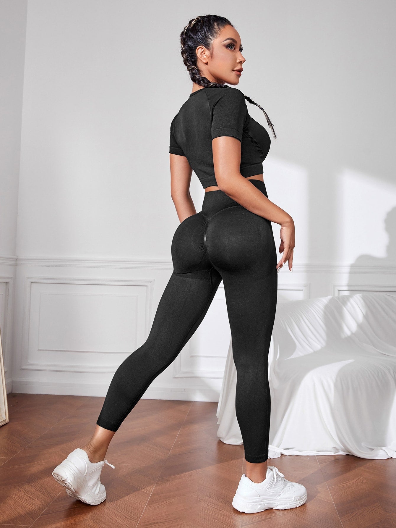 Conjunto deportivo de moldeador cadera de manga raglán