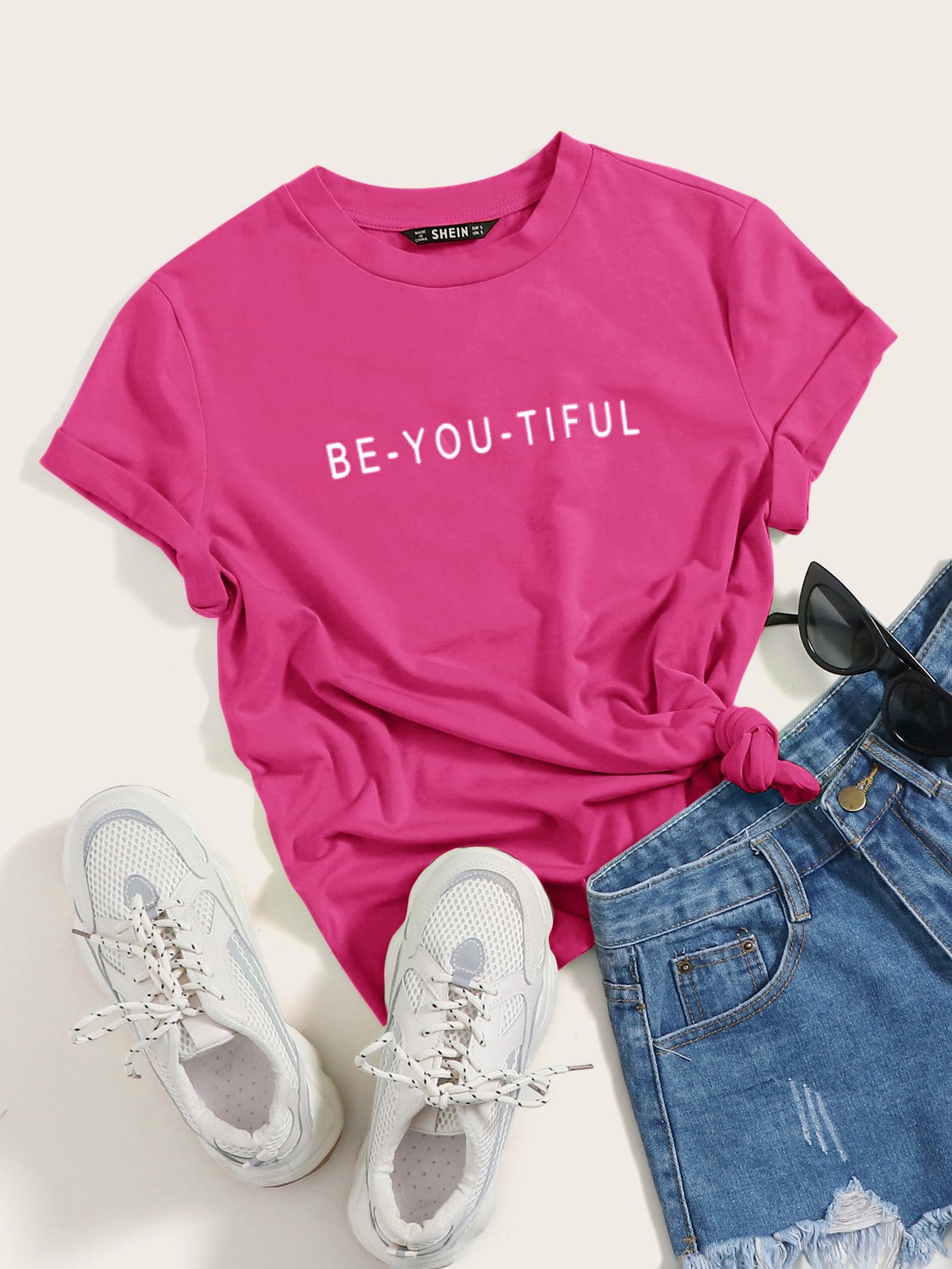 SHEIN Camiseta con estampado de slogan