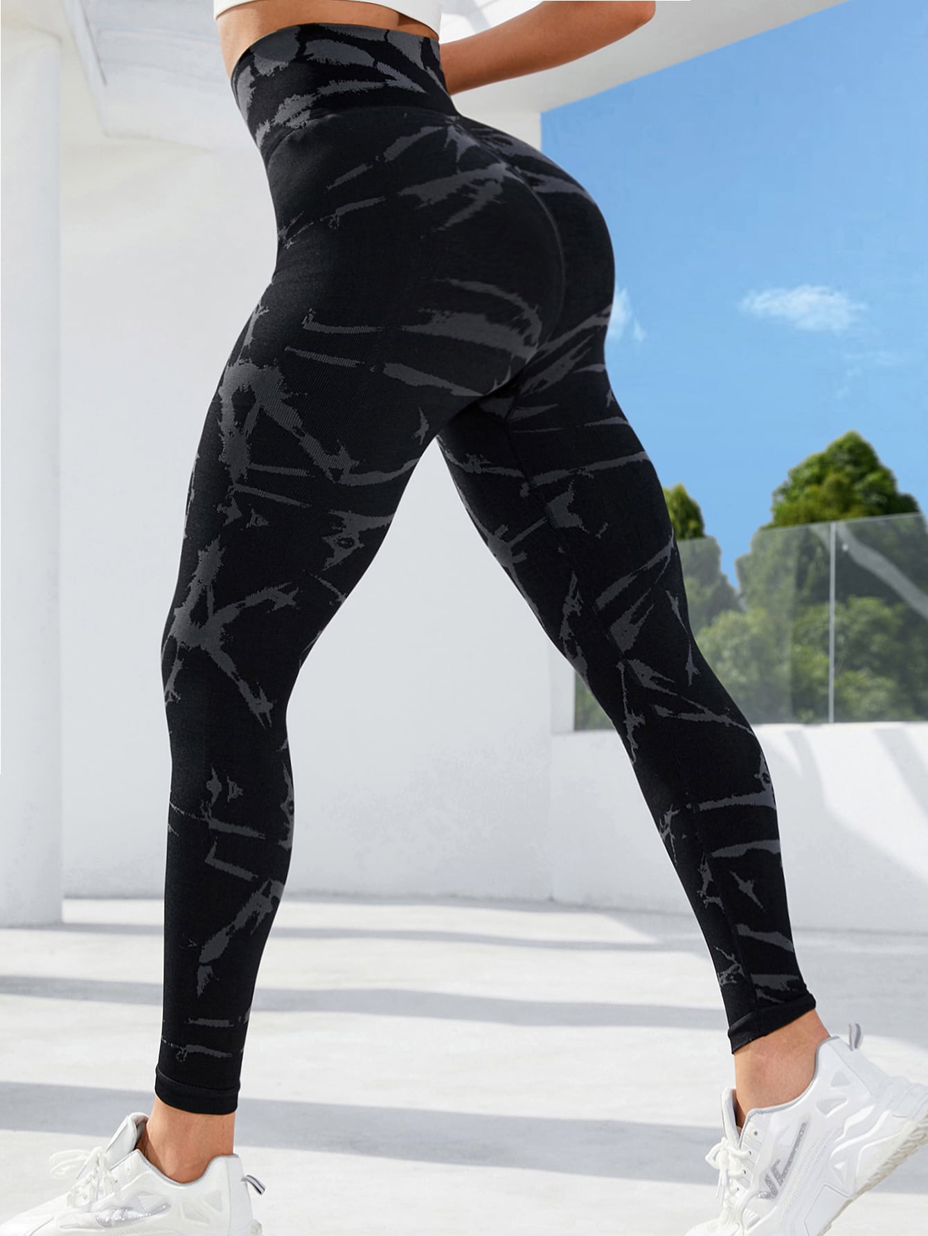 Leggings deportivos con estampado de dibujo de cintura ancha