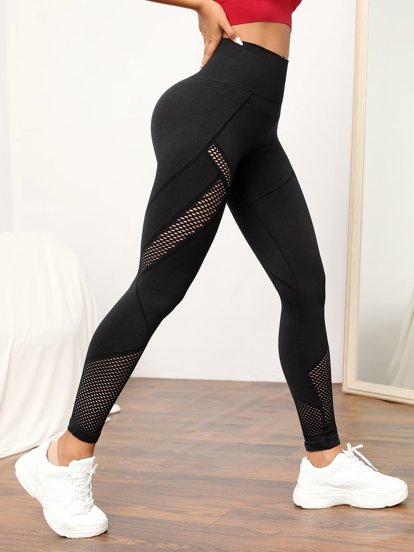 Leggings deportivos con abertura de moldeador cadera de cintura ancha