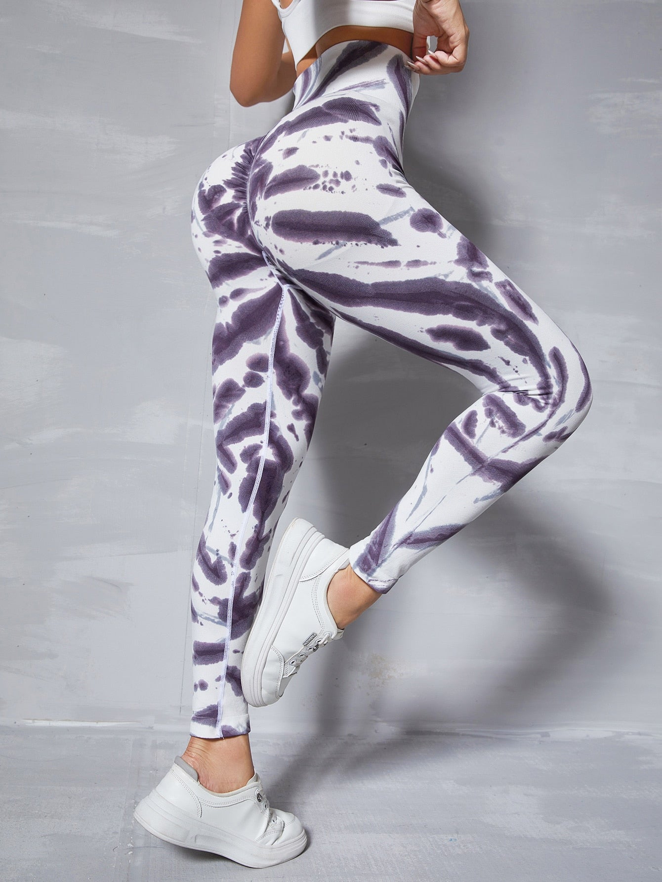 Leggings deportivos de tie dye de cintura ancha