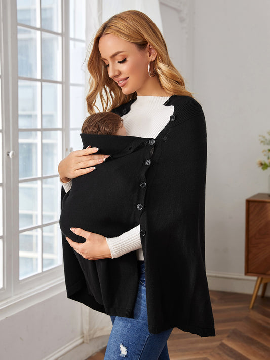 SHEIN Maternidad Poncho con botón delantero de manga capa tejido de canalé