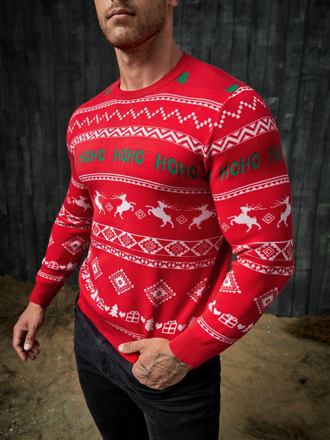 SHEIN Hombres Jersey con patrón de Navidad