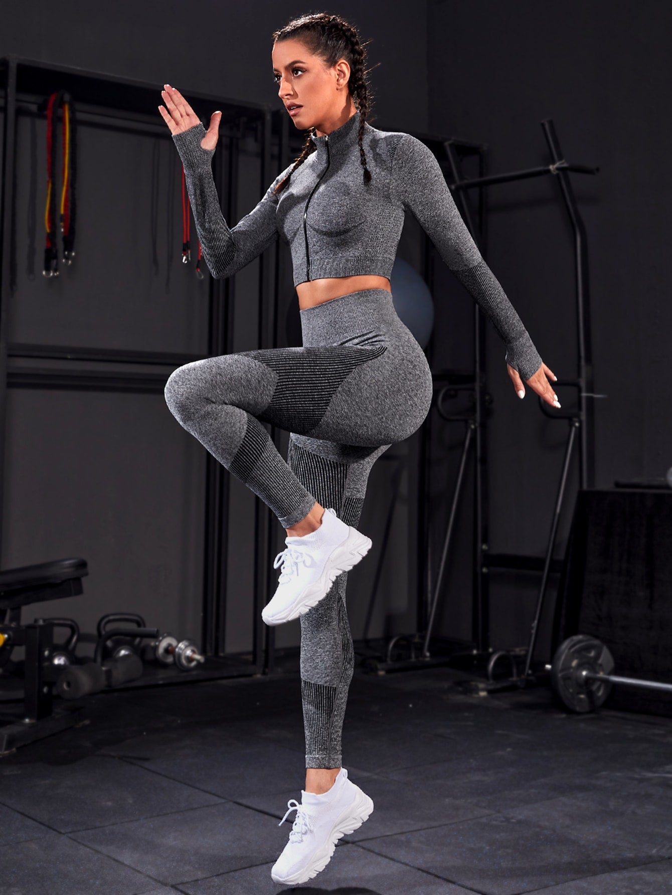 Cazadora deportiva con cremallera agujeros para pulgares & Leggings