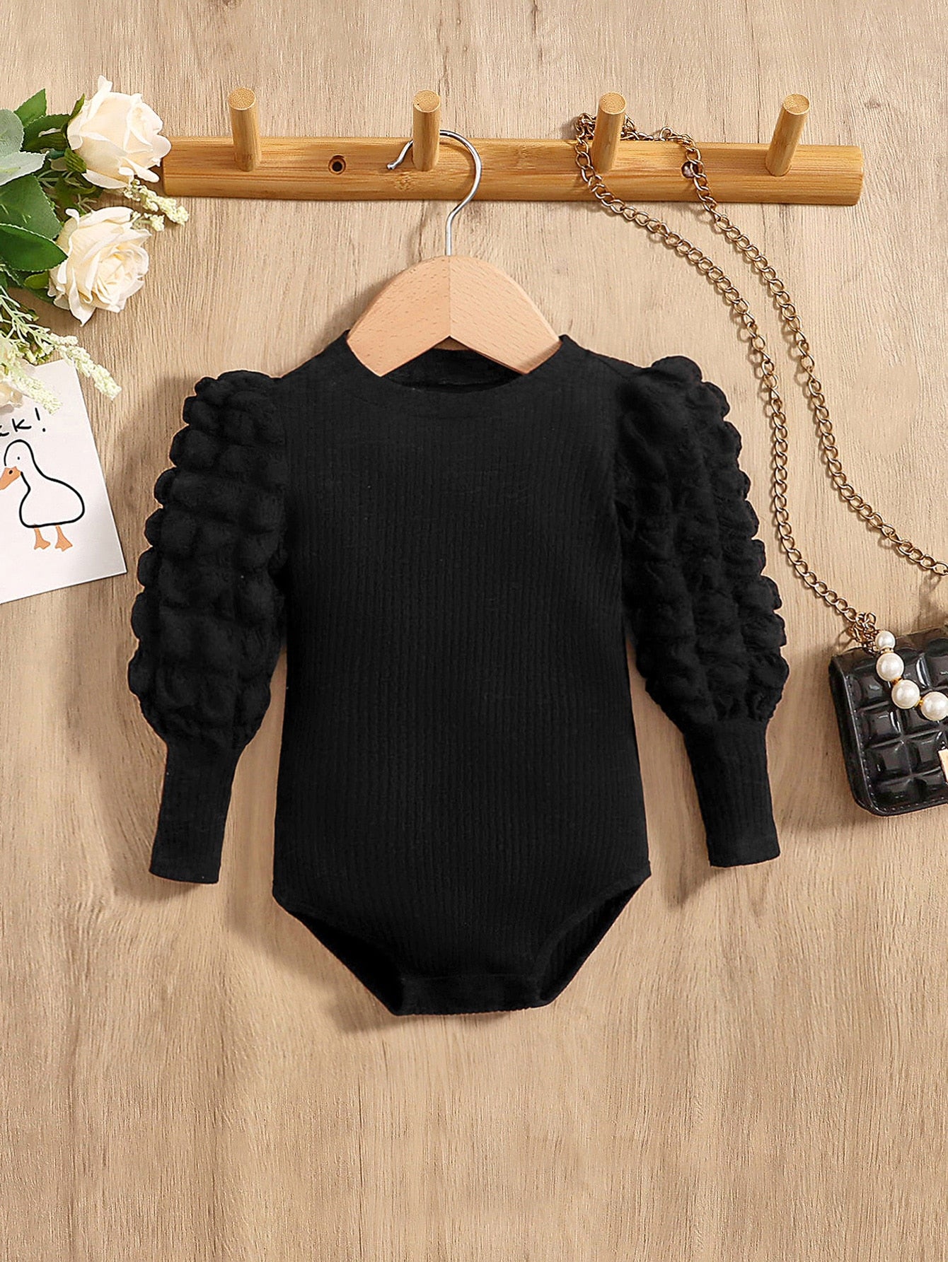 SHEIN Bebé Body con textura de manga farol