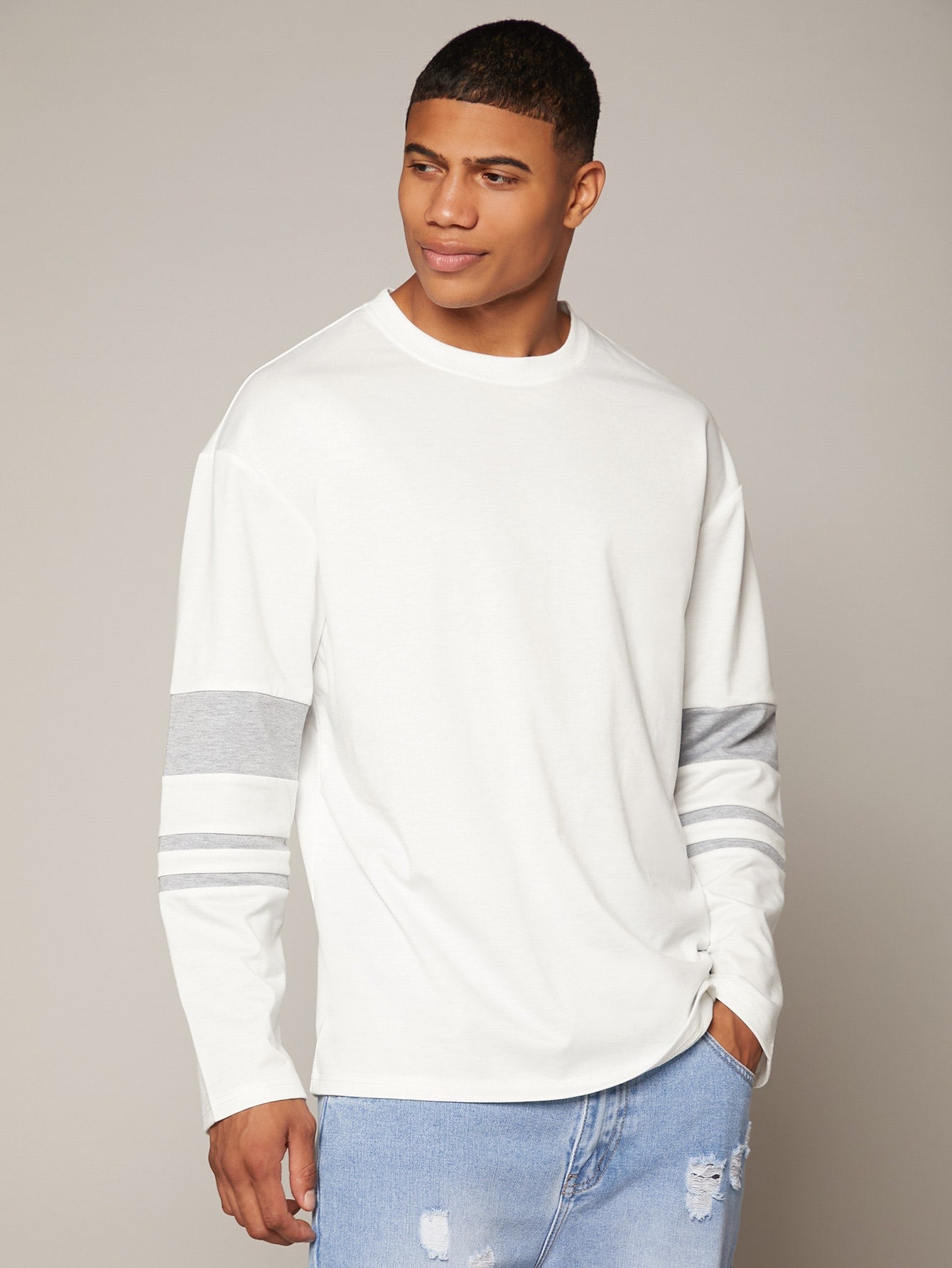 Hombres Camiseta de hombros caídos con estampado de rayas