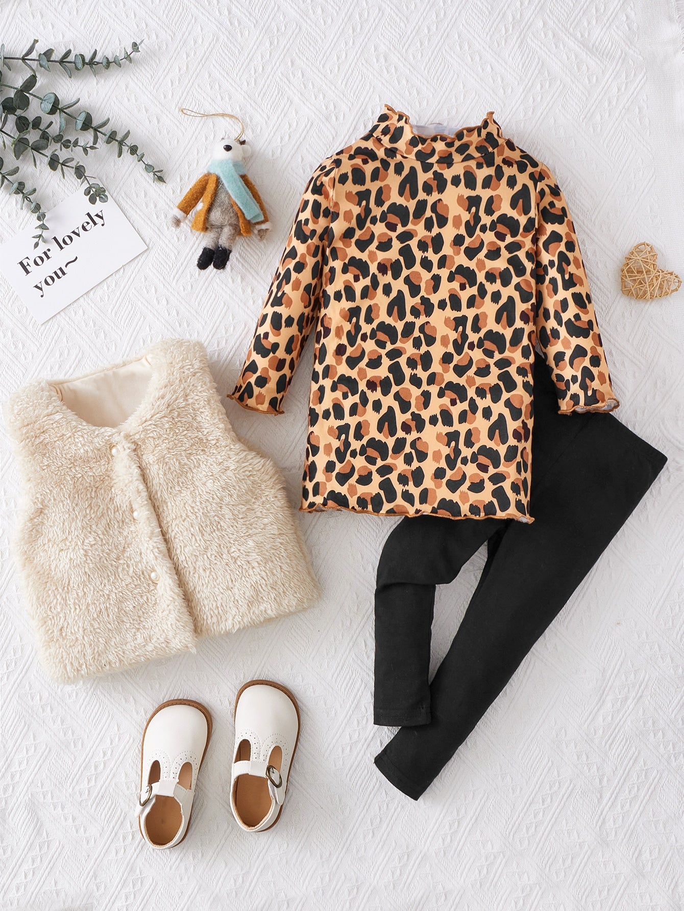 Bebé Camiseta con estampado de leopardo & Cazadora chaleco & Leggings