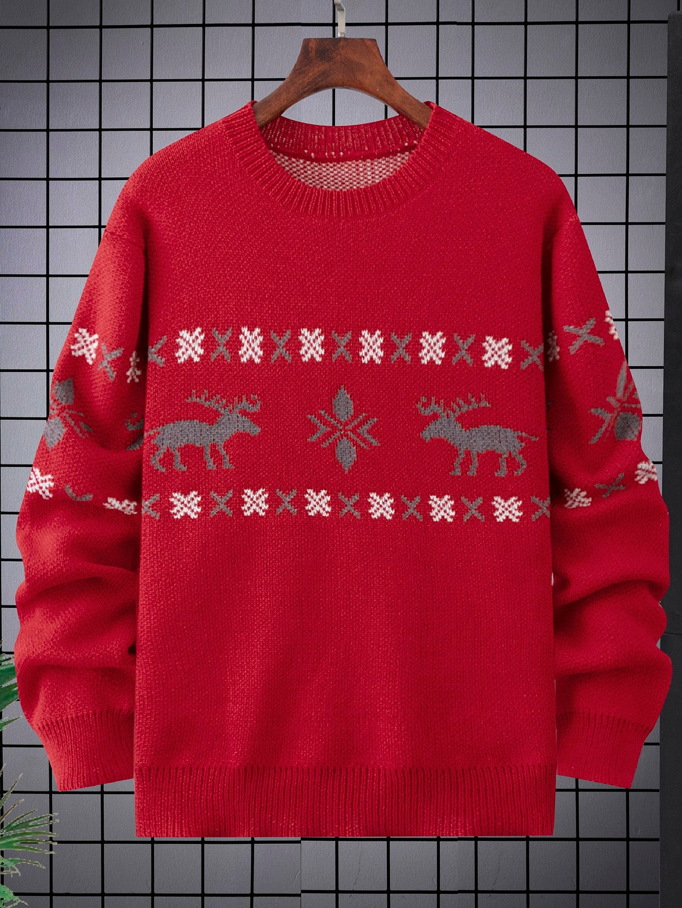 Hombres Jersey alce de Navidad & con patrón de copo de nieve