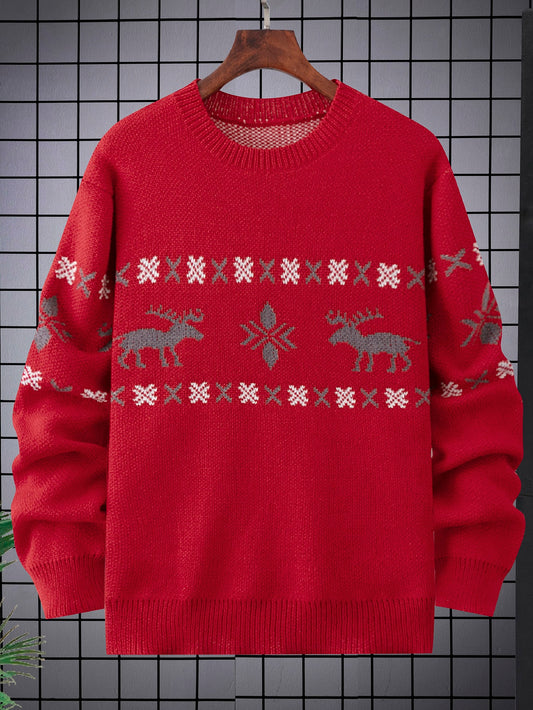 Hombres Jersey alce de Navidad & con patrón de copo de nieve