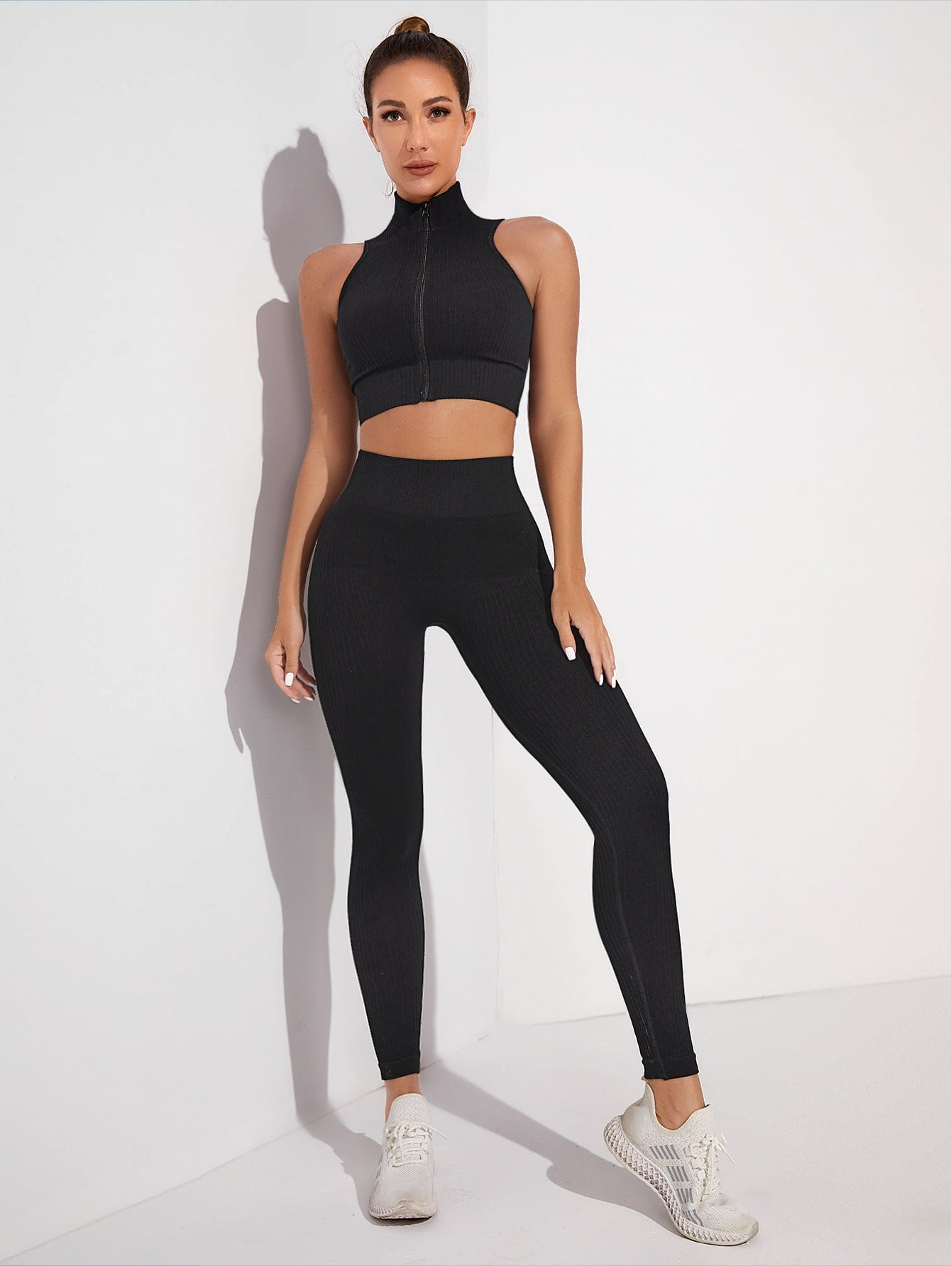 Conjunto deportivo inconsútil con cremallera control de barriga