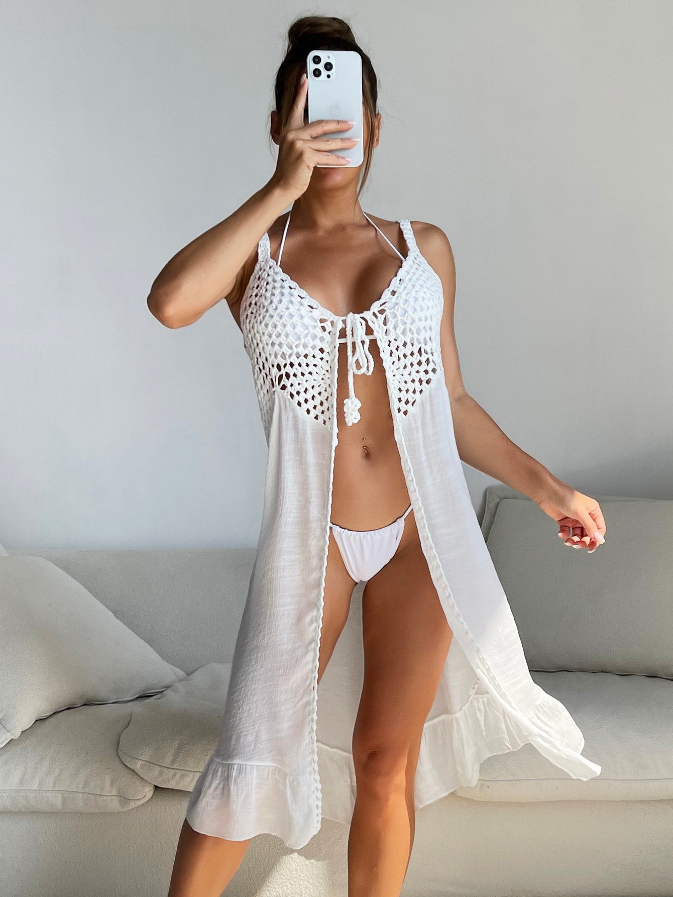 Kimono con abertura con cordón delantero
